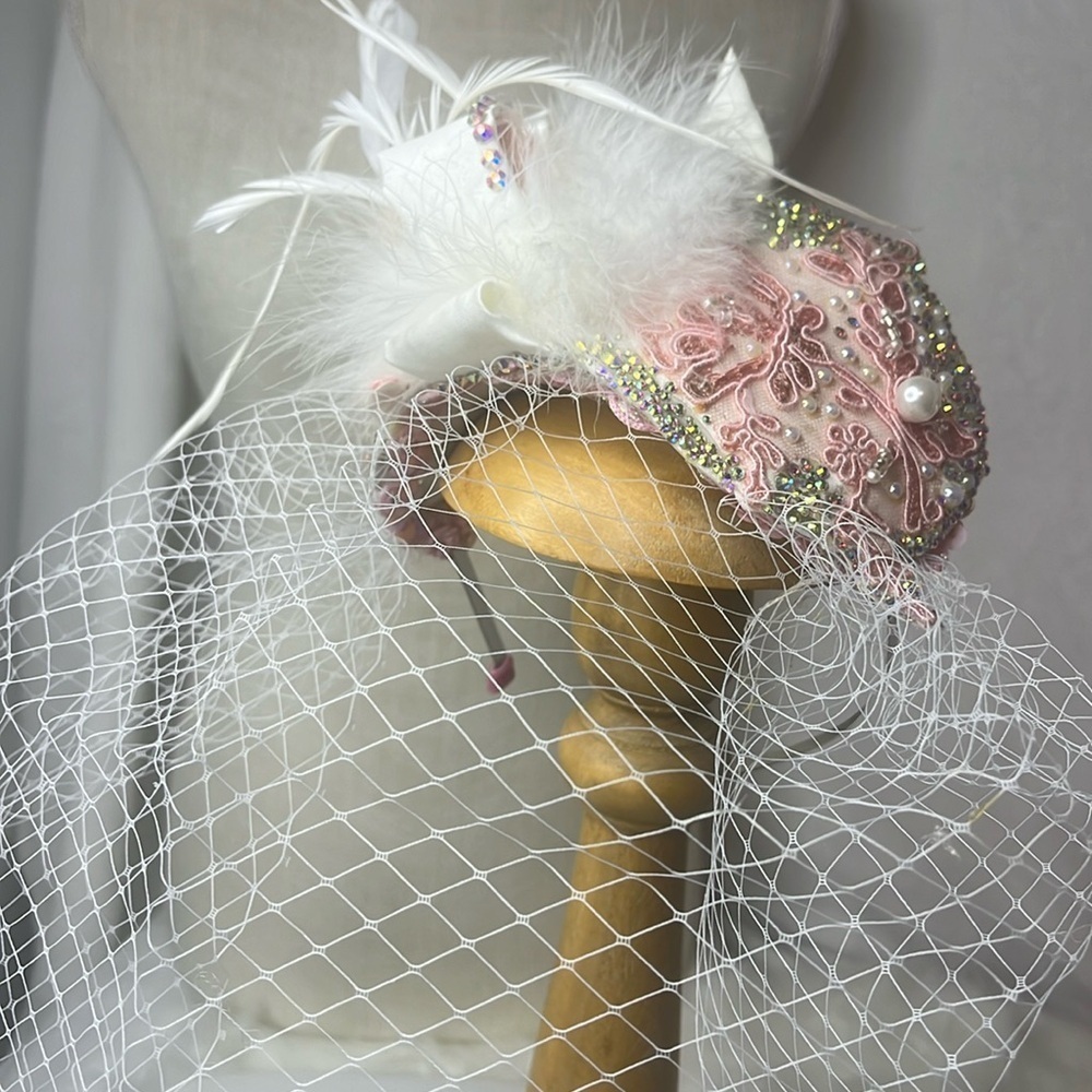 FASCINATOR BIRDCAGE VEIL “MARIE ANTOINETTE” #1036 CUSTOM MADE